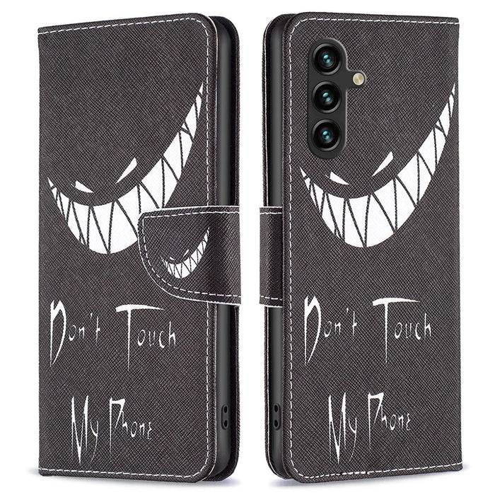 For Samsung Galaxy A15 4G Case Pattern Printing PU Leather Wallet Phone Cover - Don't Touch My Phone - 1