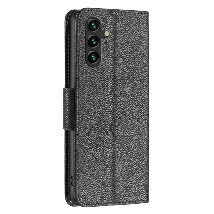 For Samsung Galaxy A15 4G Wallet Case with Wrist Strap Litchi Texture Leather Phone Stand Cover - Black - 5