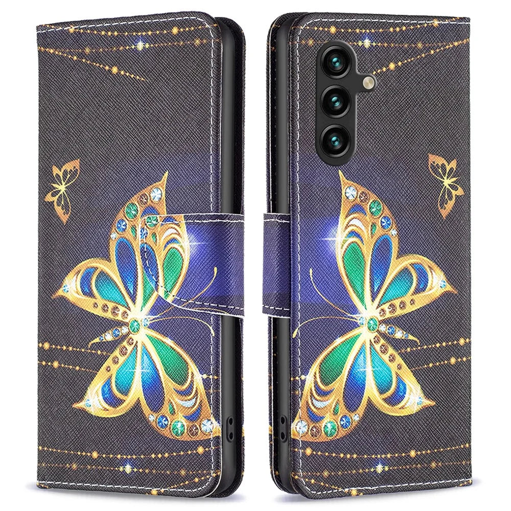 For Samsung Galaxy A15 4G Case Wallet PU Leather Pattern Printing Phone Cover - Jewelry Butterfly - 1