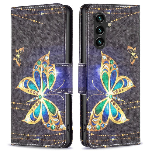 For Samsung Galaxy A15 4G Case Wallet PU Leather Pattern Printing Phone Cover - Jewelry Butterfly - 1