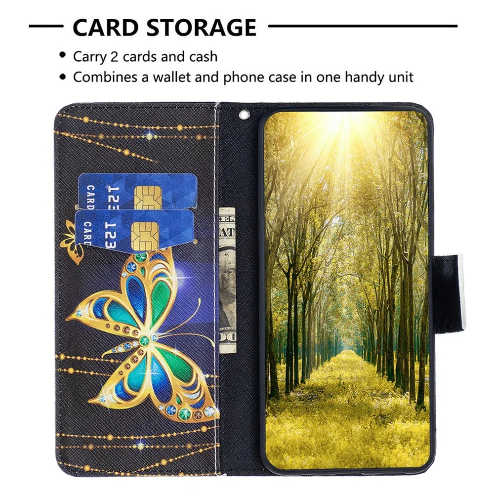 For Samsung Galaxy A15 4G Case Wallet PU Leather Pattern Printing Phone Cover - Jewelry Butterfly - 3