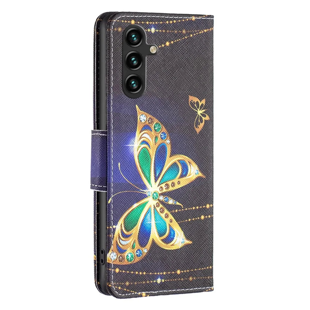 For Samsung Galaxy A15 4G Case Wallet PU Leather Pattern Printing Phone Cover - Jewelry Butterfly - 5