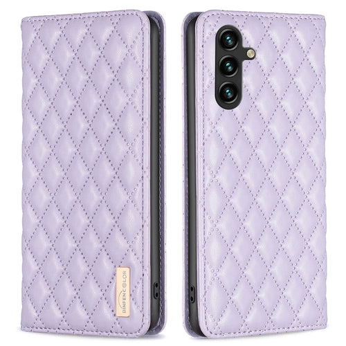 BINFEN COLOR For Samsung Galaxy A15 4G Case BF Style-16 Card Holder Leather Phone Cover - Purple - 1