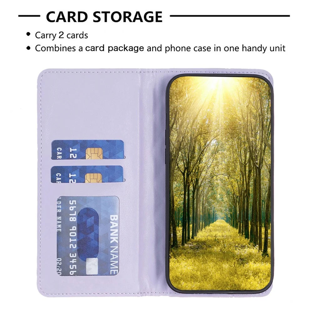BINFEN COLOR For Samsung Galaxy A15 4G Case BF Style-16 Card Holder Leather Phone Cover - Purple - 3