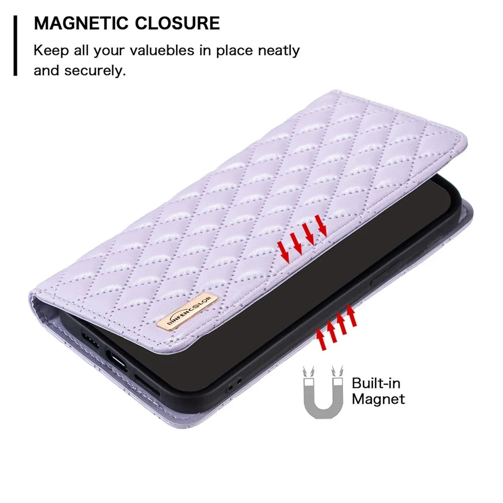BINFEN COLOR For Samsung Galaxy A15 4G Case BF Style-16 Card Holder Leather Phone Cover - Purple - 4