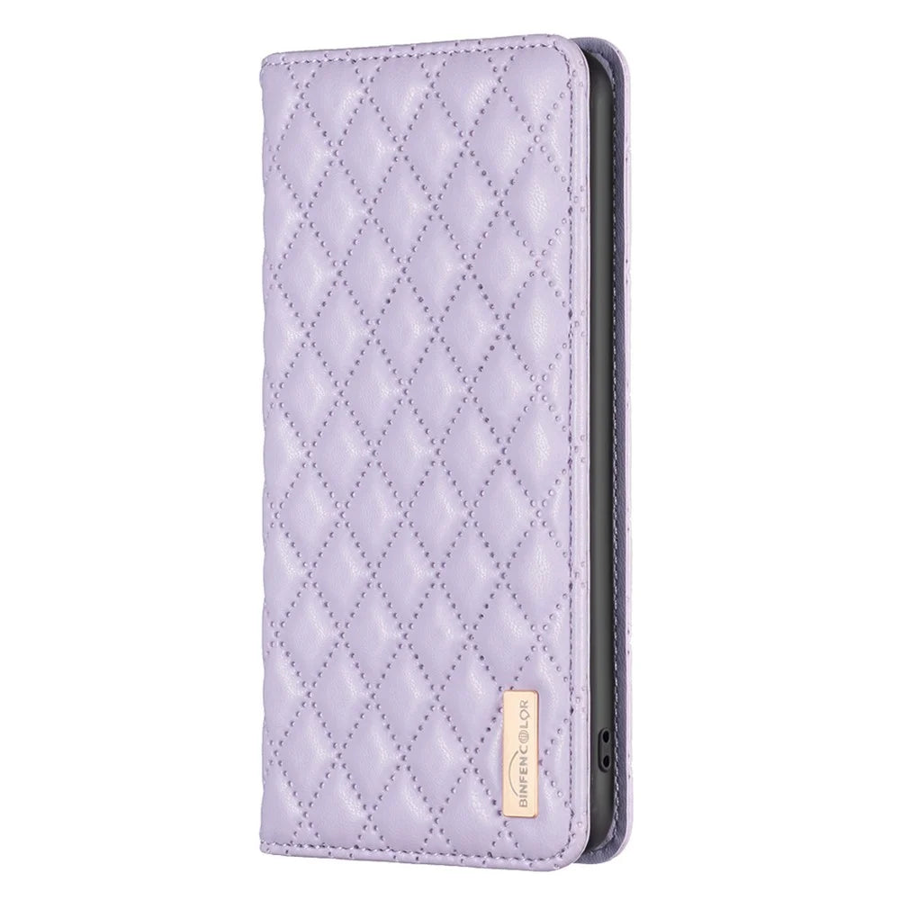 BINFEN COLOR For Samsung Galaxy A15 4G Case BF Style-16 Card Holder Leather Phone Cover - Purple - 5