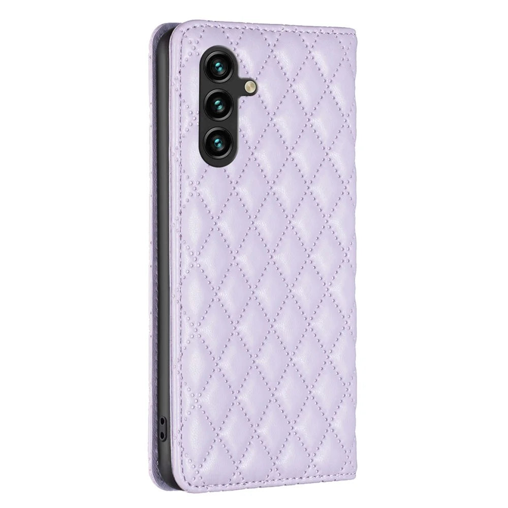 BINFEN COLOR For Samsung Galaxy A15 4G Case BF Style-16 Card Holder Leather Phone Cover - Purple - 6