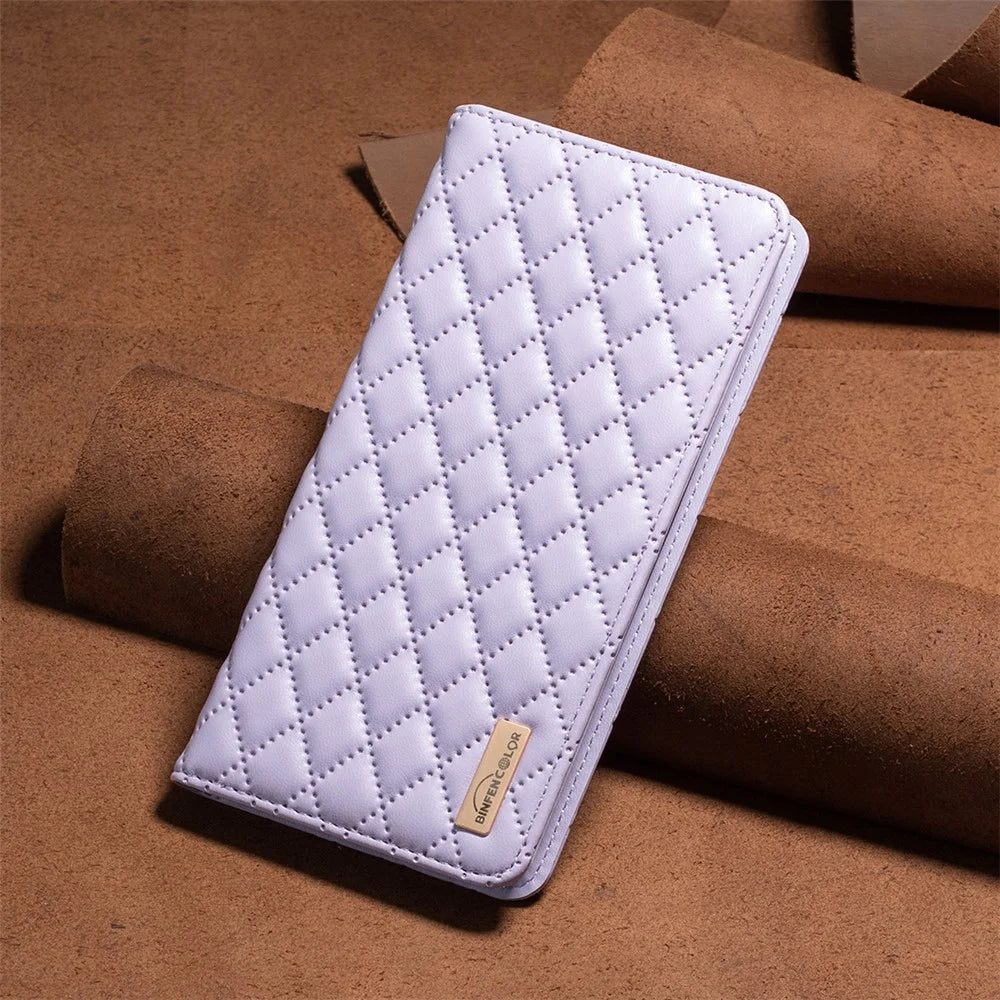 BINFEN COLOR For Samsung Galaxy A15 4G Case BF Style-16 Card Holder Leather Phone Cover - Purple - 7
