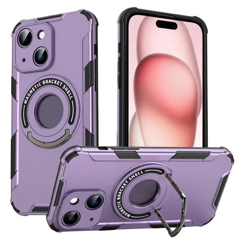 For iPhone 15 Plus Kickstand Case Compatible with MagSafe PC+TPU Slim Phone Cover - Purple - 1
