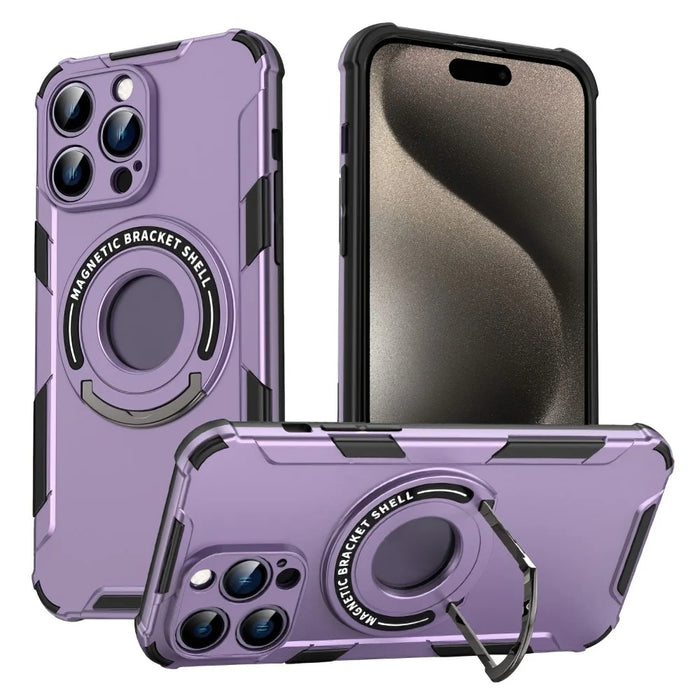 For iPhone 15 Pro Max Protective Case Kickstand PC+TPU Phone Cover Compatible with MagSafe - Purple - 1