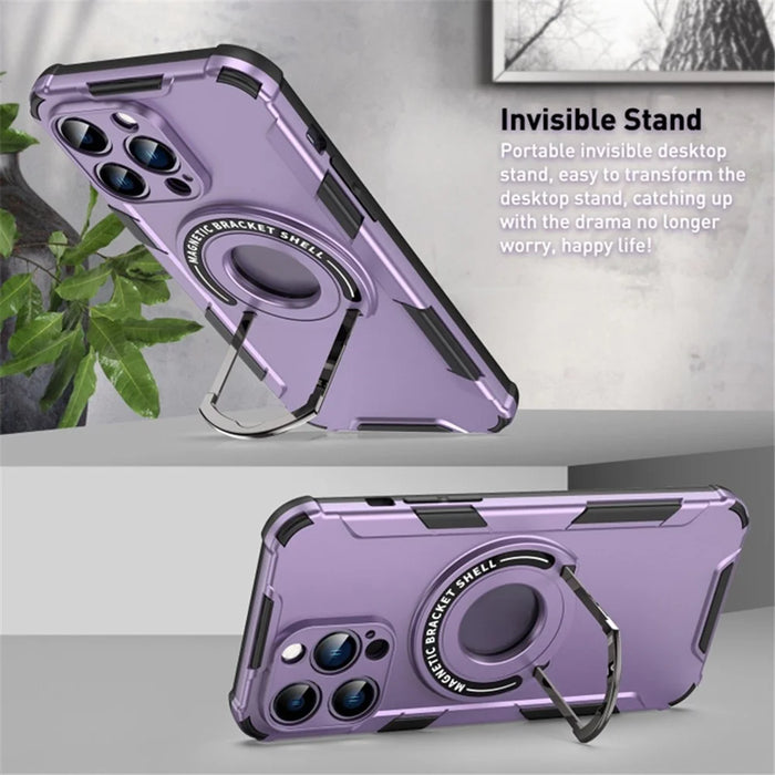 For iPhone 15 Pro Max Protective Case Kickstand PC+TPU Phone Cover Compatible with MagSafe - Purple - 2
