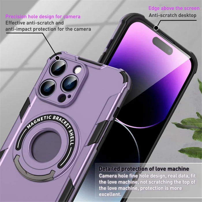 For iPhone 15 Pro Max Protective Case Kickstand PC+TPU Phone Cover Compatible with MagSafe - Purple - 3