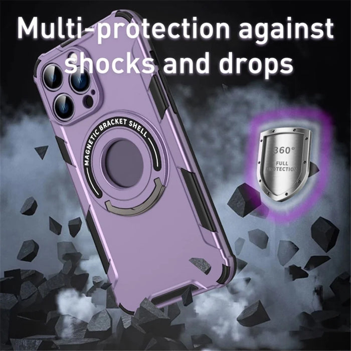 For iPhone 15 Pro Max Protective Case Kickstand PC+TPU Phone Cover Compatible with MagSafe - Purple - 6