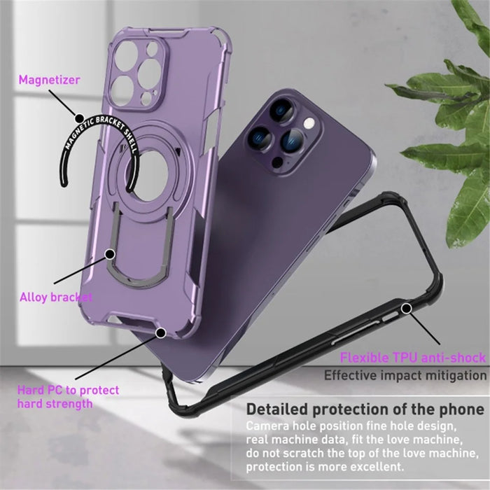 Kickstand Phone Cover for iPhone 15 Pro Case Compatible with MagSafe PC+TPU Shockproof Case - Purple - 4