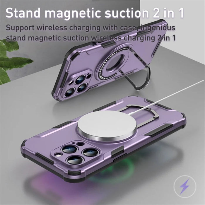 Kickstand Phone Cover for iPhone 15 Pro Case Compatible with MagSafe PC+TPU Shockproof Case - Purple - 5