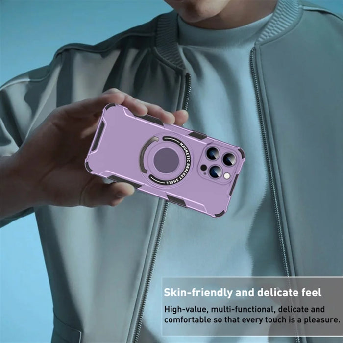 Kickstand Phone Cover for iPhone 15 Pro Case Compatible with MagSafe PC+TPU Shockproof Case - Purple - 7