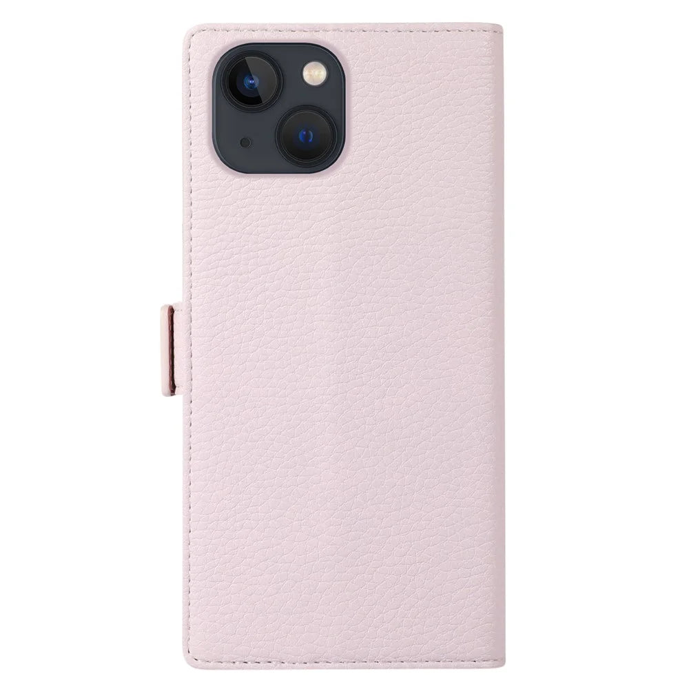 For iPhone 15 Case Litchi Texture PU Leather Zipper Pocket Cell Phone Cover with Strap - Light Purple - 7