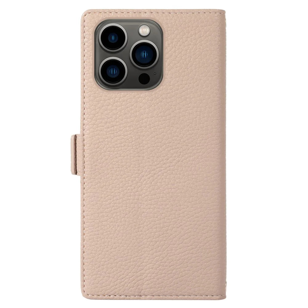 For iPhone 15 Pro Max Case Litchi Texture Zipper Pocket Leather Cover with Strap - Apricot - 7