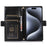 For iPhone 15 Pro Case Litchi Texture Zipper Pocket Anti-drop Leather Cover with Strap - Black - 2