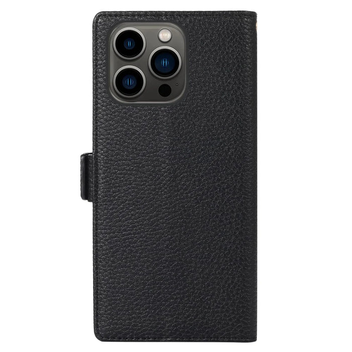 For iPhone 15 Pro Case Litchi Texture Zipper Pocket Anti-drop Leather Cover with Strap - Black - 7