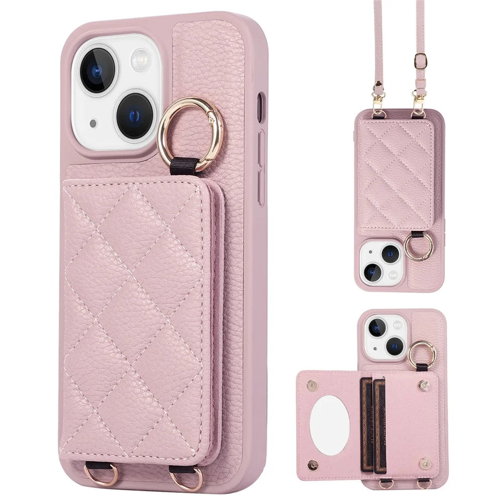 For iPhone 15 Case PU+TPU Phone Cover Card Slot Protective Case - Light Purple - 1