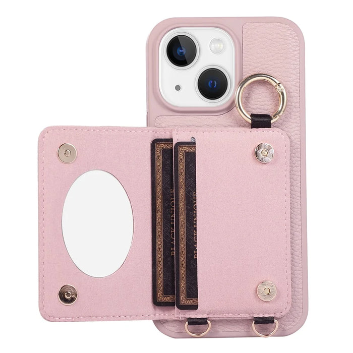 For iPhone 15 Case PU+TPU Phone Cover Card Slot Protective Case - Light Purple - 3