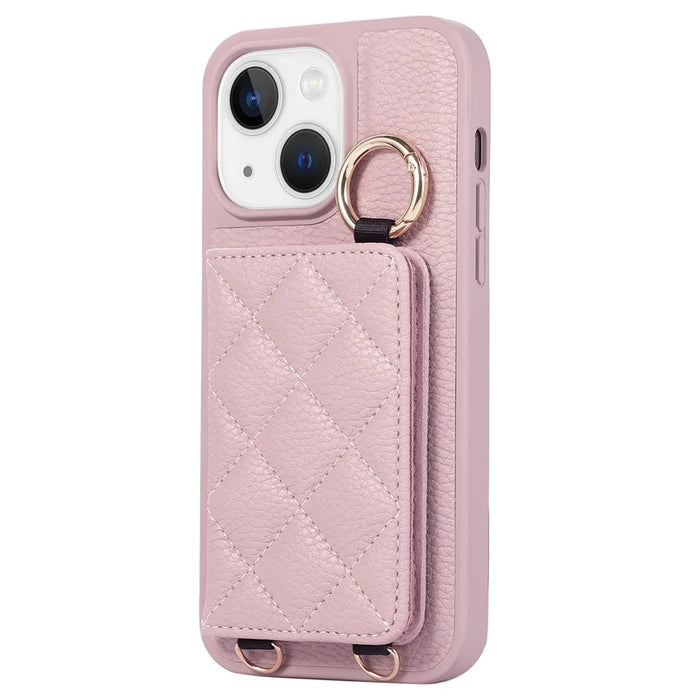 For iPhone 15 Case PU+TPU Phone Cover Card Slot Protective Case - Light Purple - 5