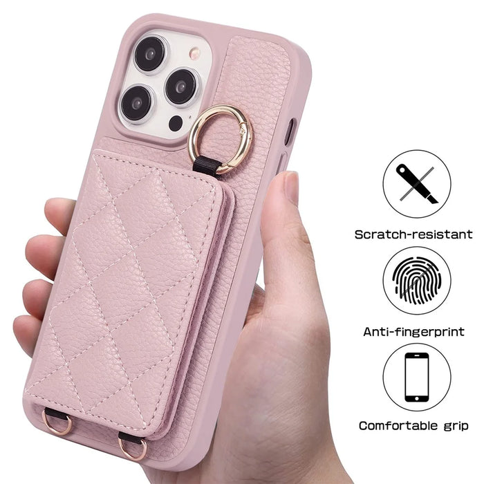 PU+TPU Cover for iPhone 15 Pro Case Card Slot Shockproof Phone Case - Light Purple - 7