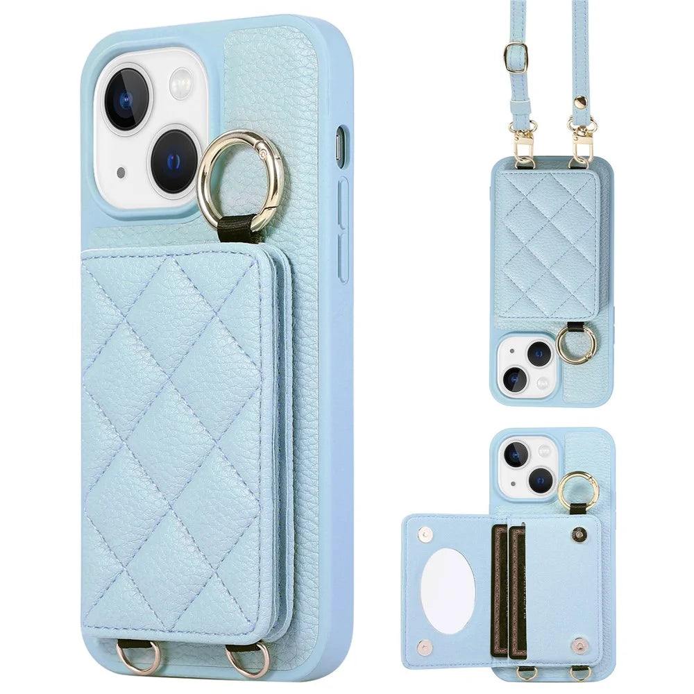 Protective Case for iPhone 15 Plus Case Card Slot PU+TPU Phone Cover - Blue - 1