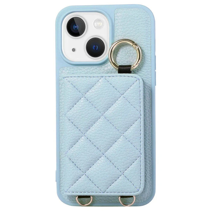 Protective Case for iPhone 15 Plus Case Card Slot PU+TPU Phone Cover - Blue - 2