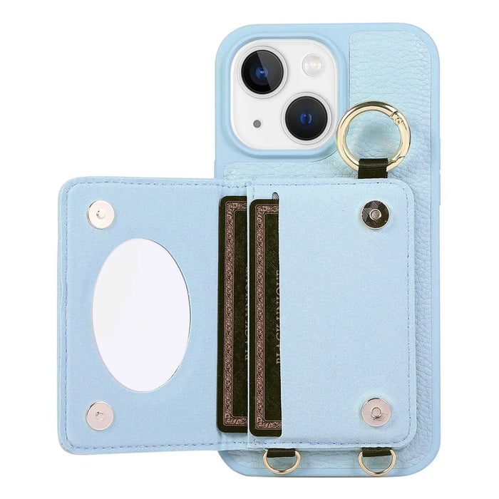 Protective Case for iPhone 15 Plus Case Card Slot PU+TPU Phone Cover - Blue - 3