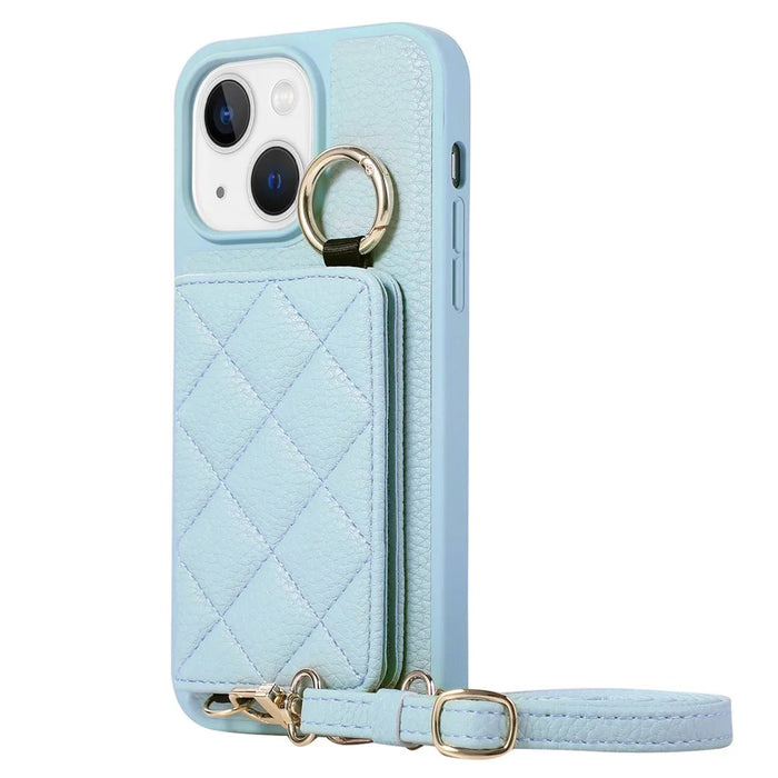 Protective Case for iPhone 15 Plus Case Card Slot PU+TPU Phone Cover - Blue - 4