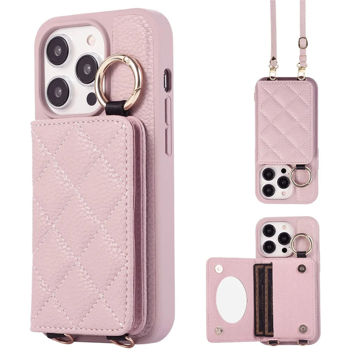 For iPhone 15 Pro Max Case PU+TPU Phone Cover Card Slot Shockproof Case - Light Purple - 1