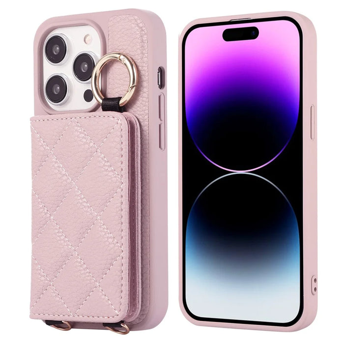 For iPhone 15 Pro Max Case PU+TPU Phone Cover Card Slot Shockproof Case - Light Purple - 3