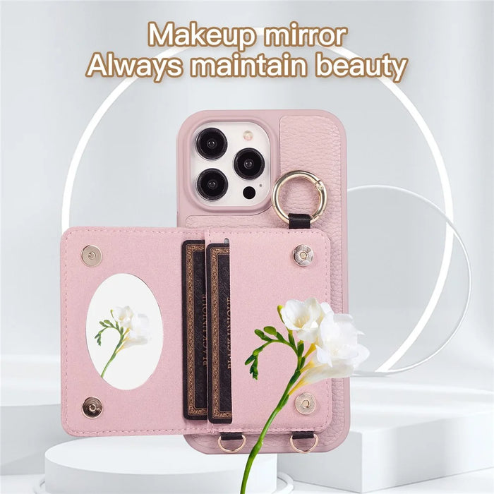 For iPhone 15 Pro Max Case PU+TPU Phone Cover Card Slot Shockproof Case - Light Purple - 4