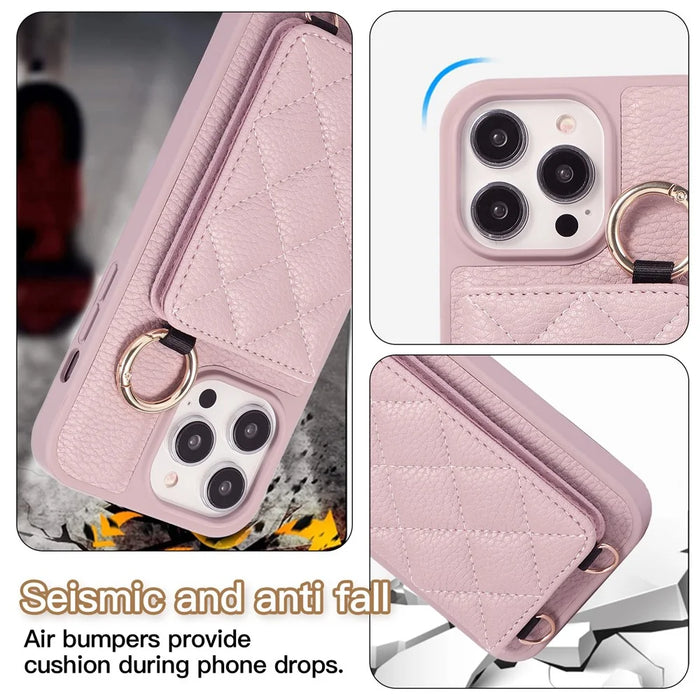For iPhone 15 Pro Max Case PU+TPU Phone Cover Card Slot Shockproof Case - Light Purple - 5