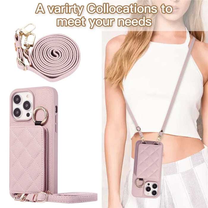 For iPhone 15 Pro Max Case PU+TPU Phone Cover Card Slot Shockproof Case - Light Purple - 6