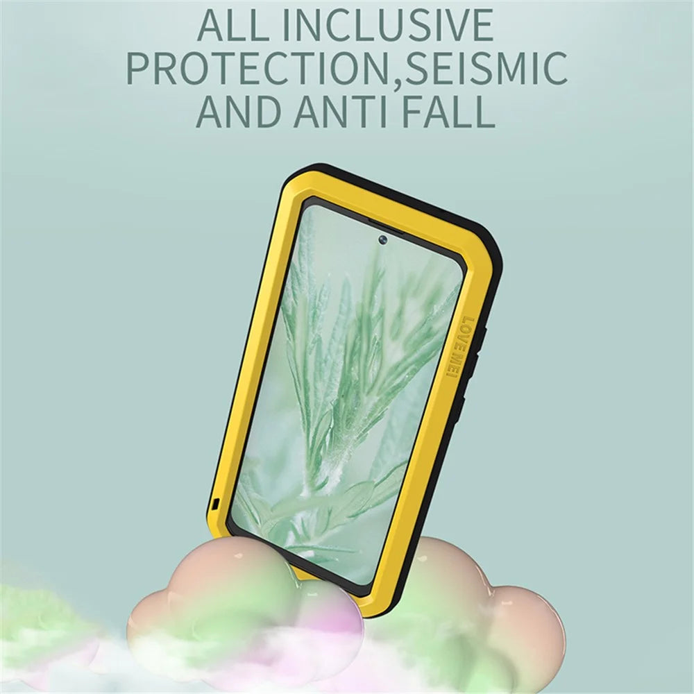 LOVE MEI For Samsung Galaxy S23 FE Protective Case Metal+Silicone Cover with Tempered Glass Film - Silver - 3