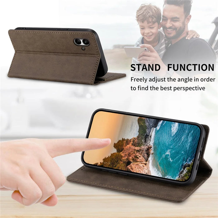 DF-05 For Samsung Galaxy A05 4G Case PU Leather Smartphone Stand Shell Wallet - Brown - 5