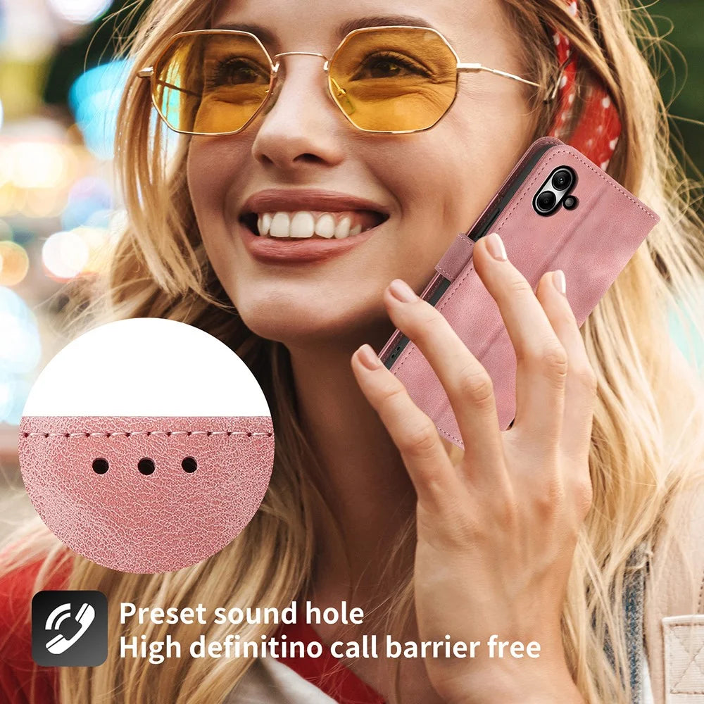 For Samsung Galaxy A05 4G Case PU Leather Flower Imprinted Phone Cover with 2 Straps - Pink - 5