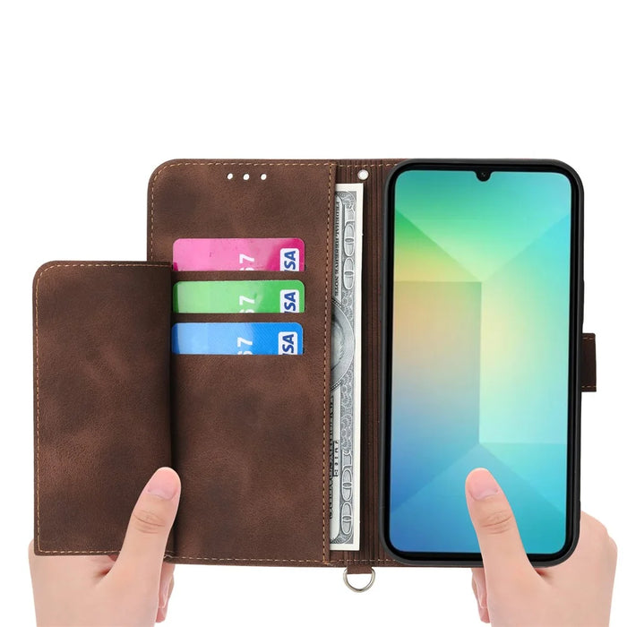 For Samsung Galaxy A05s 4G Leather Case Imprinted Stand Wallet Phone Cover with 2 Straps - Brown - 3