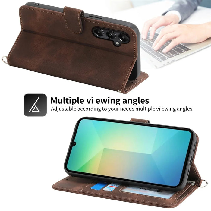 For Samsung Galaxy A05s 4G Leather Case Imprinted Stand Wallet Phone Cover with 2 Straps - Brown - 4