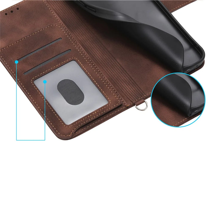 For Samsung Galaxy A05s 4G Leather Case Imprinted Stand Wallet Phone Cover with 2 Straps - Brown - 6