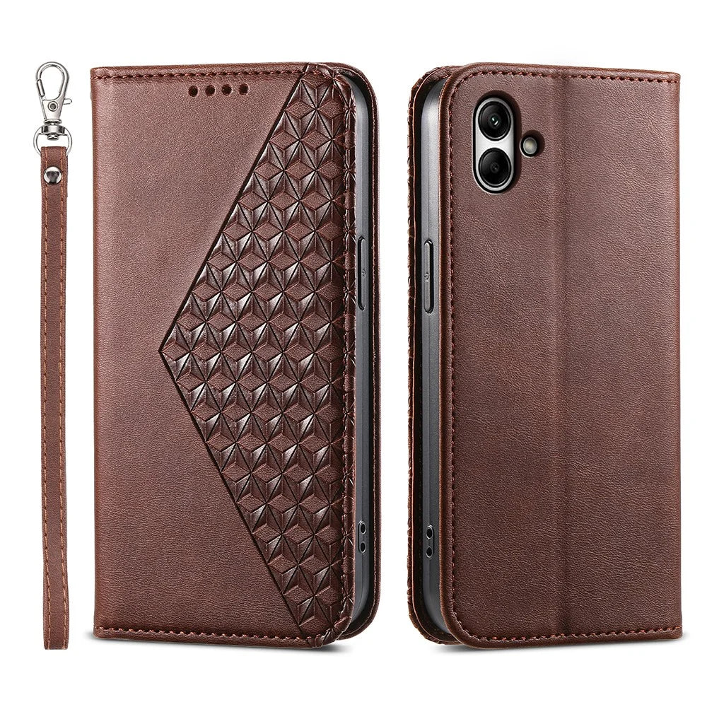 For Samsung Galaxy A05 4G Case Imprinted PU Leather Wallet Shockproof Phone Cover - Brown - 1