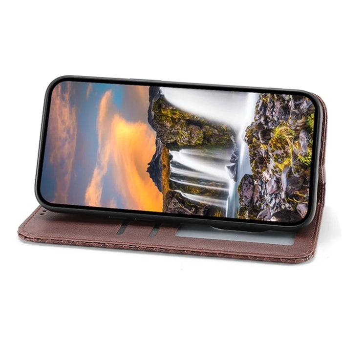 For Samsung Galaxy A05 4G Case Imprinted PU Leather Wallet Shockproof Phone Cover - Brown - 3