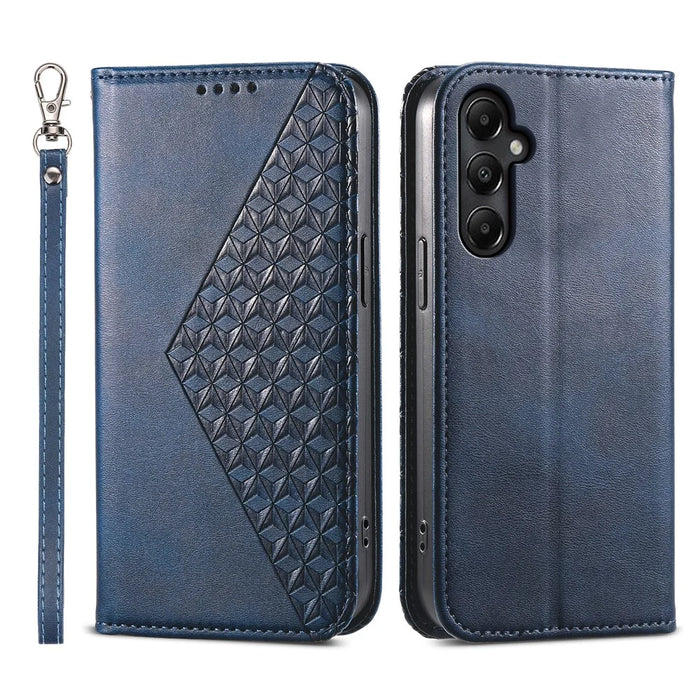 For Samsung Galaxy A05s 4G Case Imprinted Rhombus Pattern Wallet Stand Phone Cover - Blue - 1