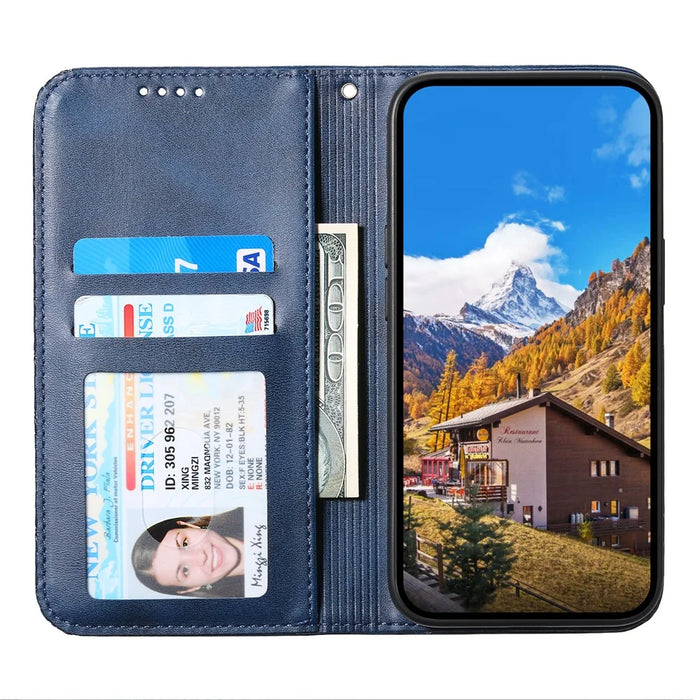 For Samsung Galaxy A05s 4G Case Imprinted Rhombus Pattern Wallet Stand Phone Cover - Blue - 2