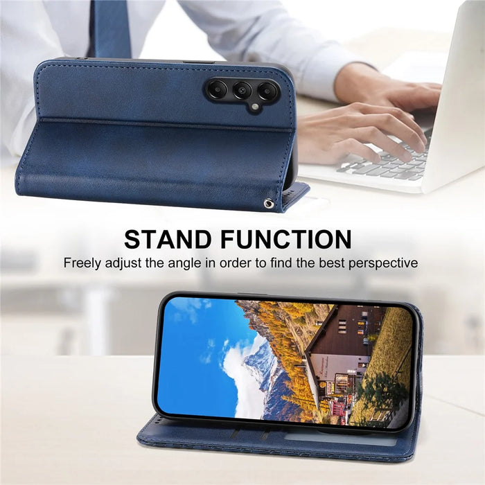 For Samsung Galaxy A05s 4G Case Imprinted Rhombus Pattern Wallet Stand Phone Cover - Blue - 3