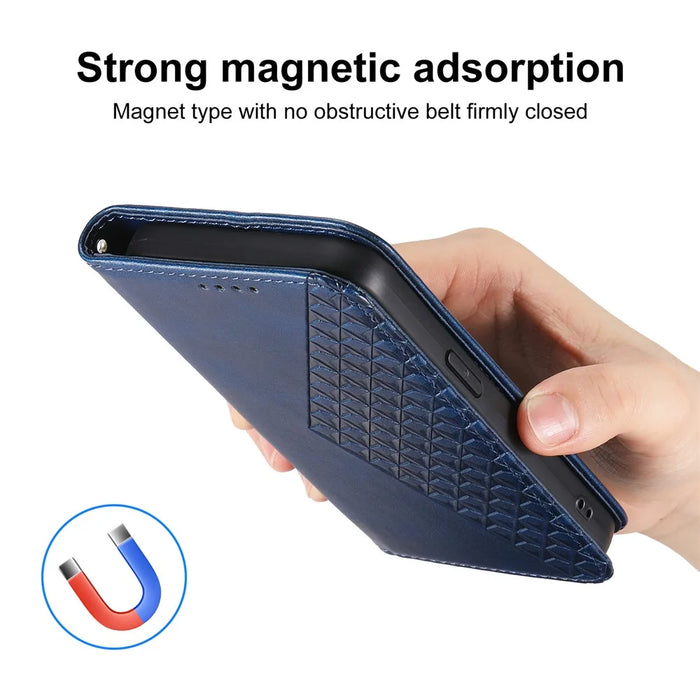 For Samsung Galaxy A05s 4G Case Imprinted Rhombus Pattern Wallet Stand Phone Cover - Blue - 5