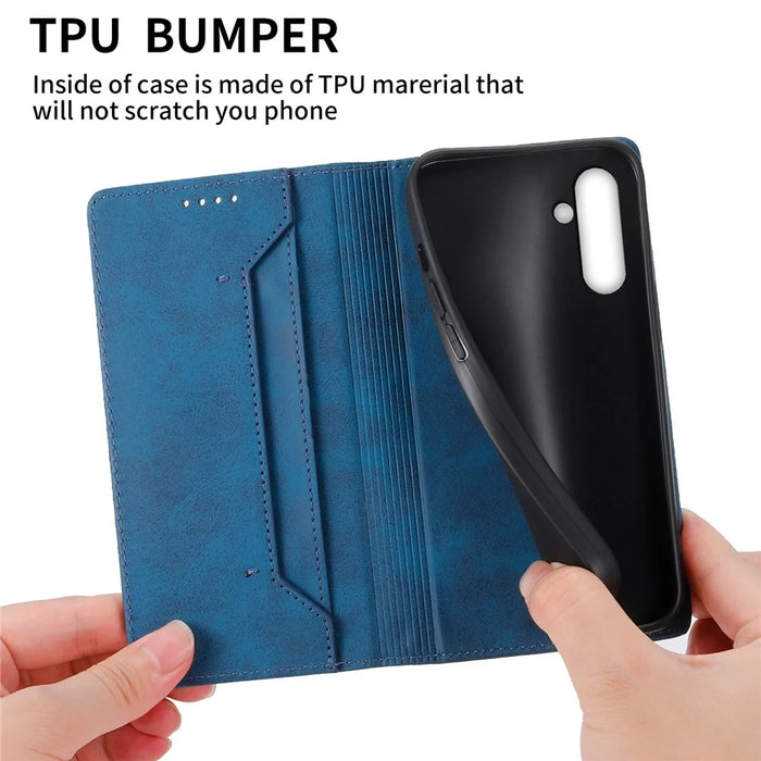 DF-05 Stand Cover for Samsung Galaxy A15 4G Case RFID Blocking Leather Phone Wallet Shell - Blue - 7